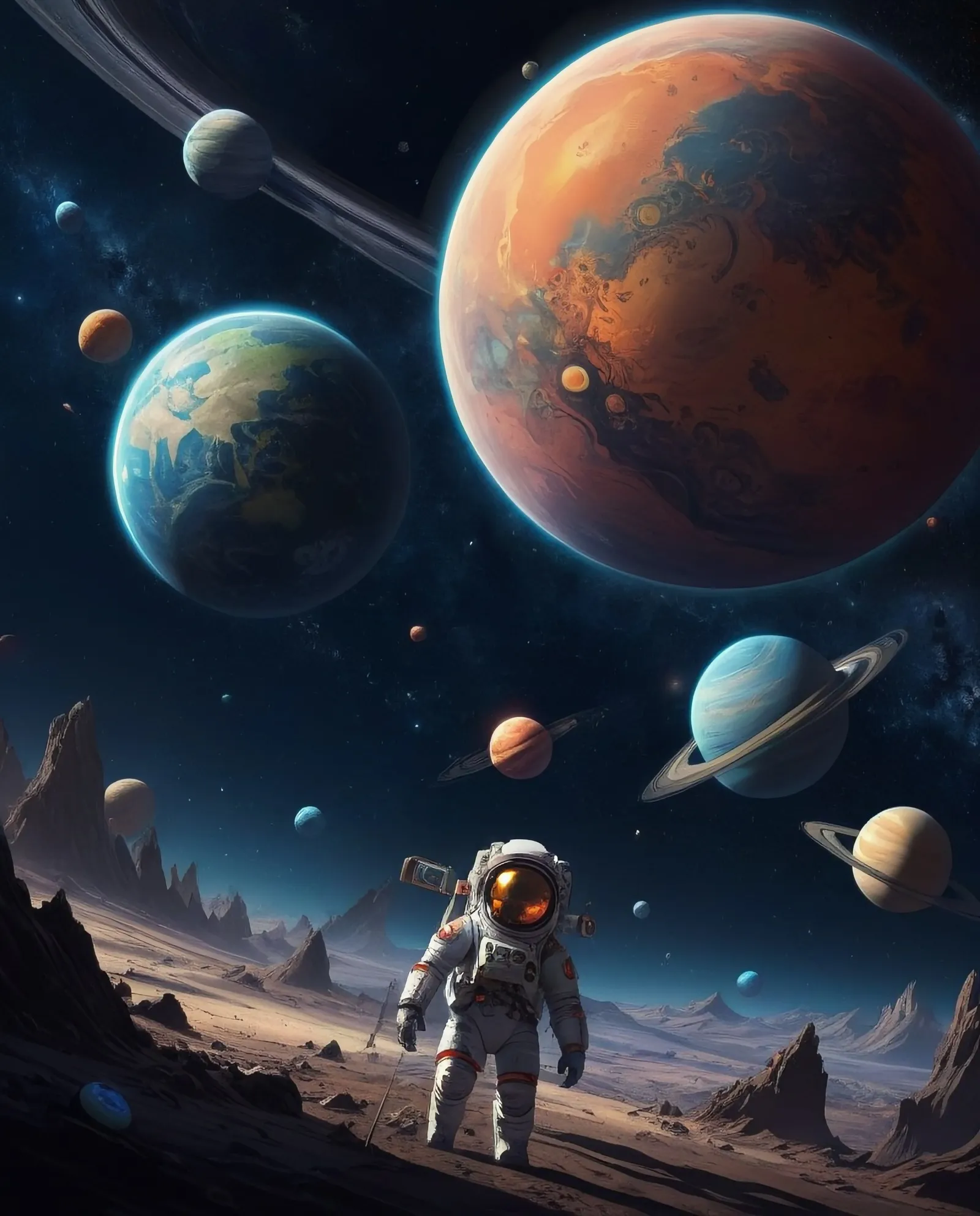 A parade planets against backdrop - Free AI Photo Generator - starryai