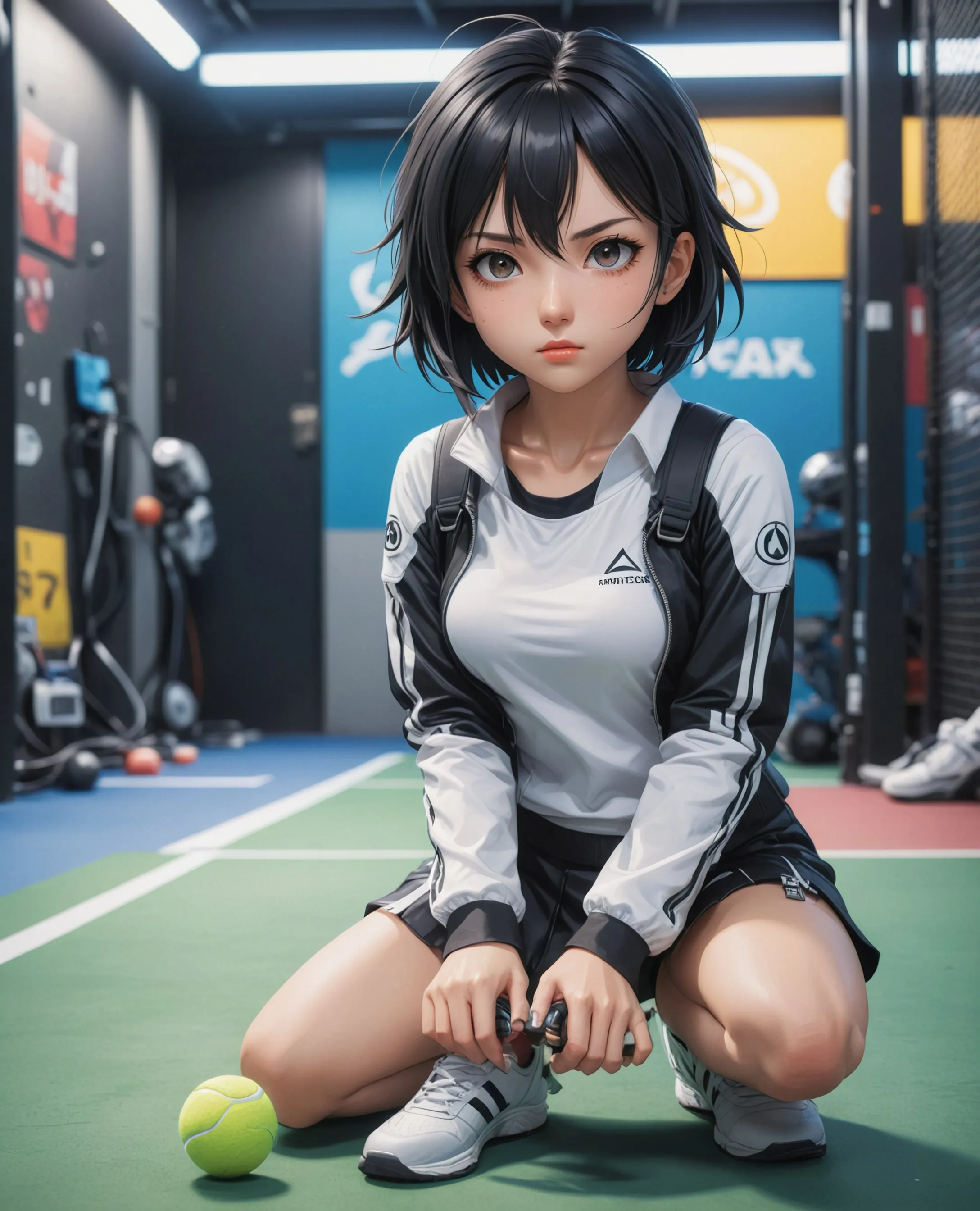 a woman kneeling on ground a jet - Free AI Photo Generator - starryai
