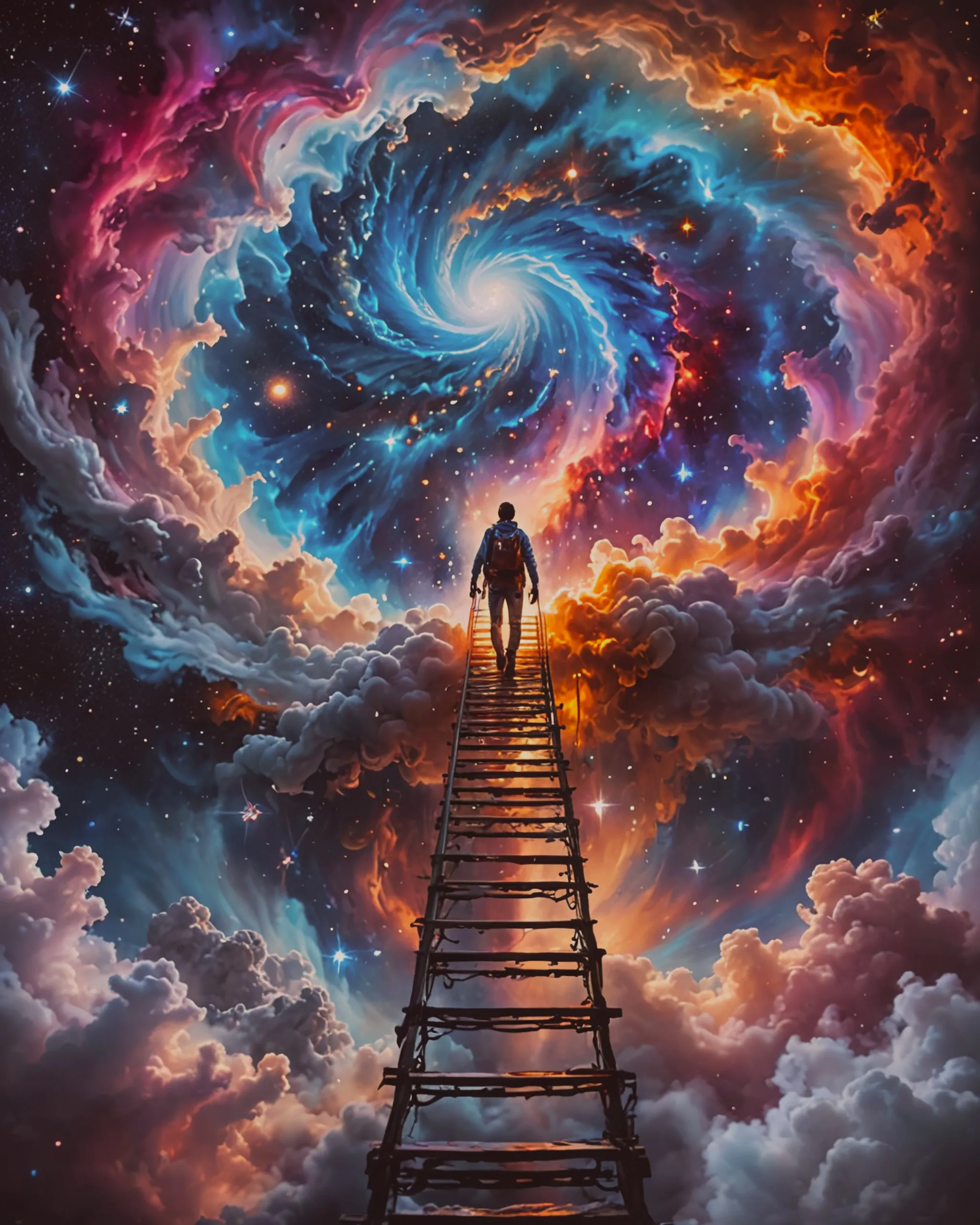 A lone figure ascends endless, - Free AI Photo Generator - starryai