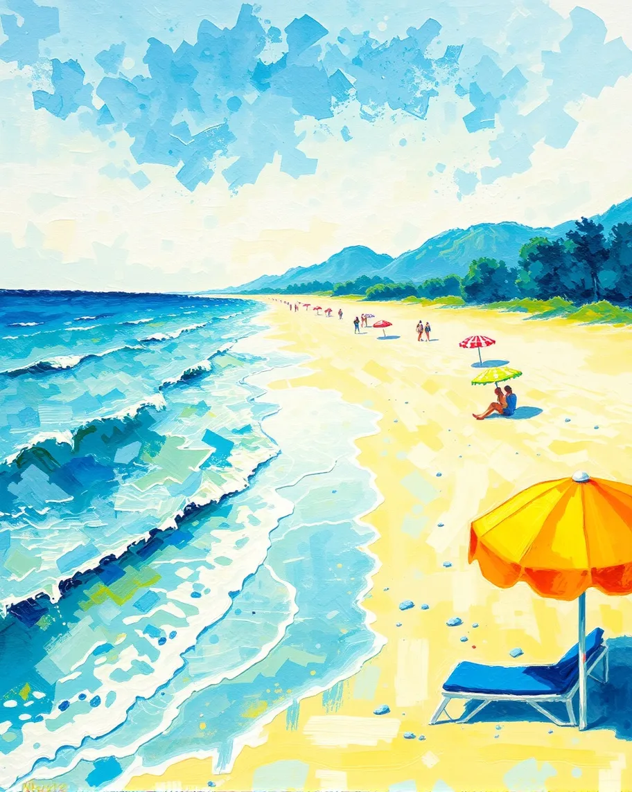 Show a serene beach scene theme - Free AI Photo Generator - starryai