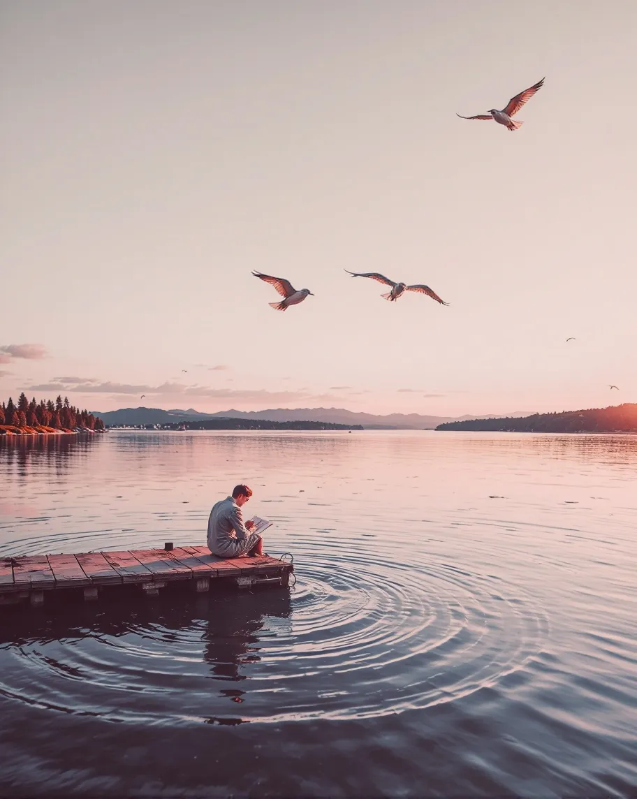 A tranquil lakeside setting where - Free AI Photo Generator - starryai