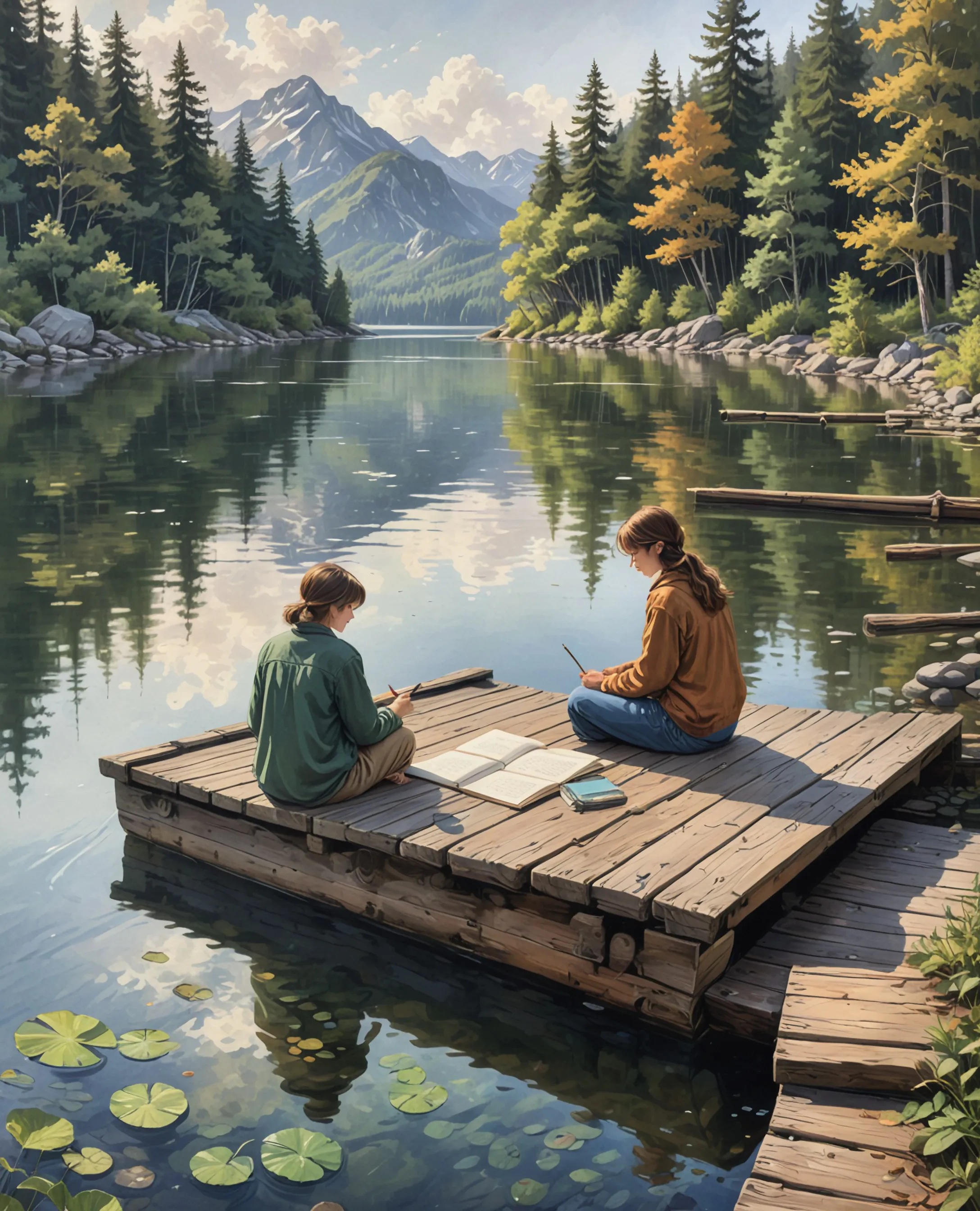 A tranquil lakeside setting where - Free AI Photo Generator - starryai