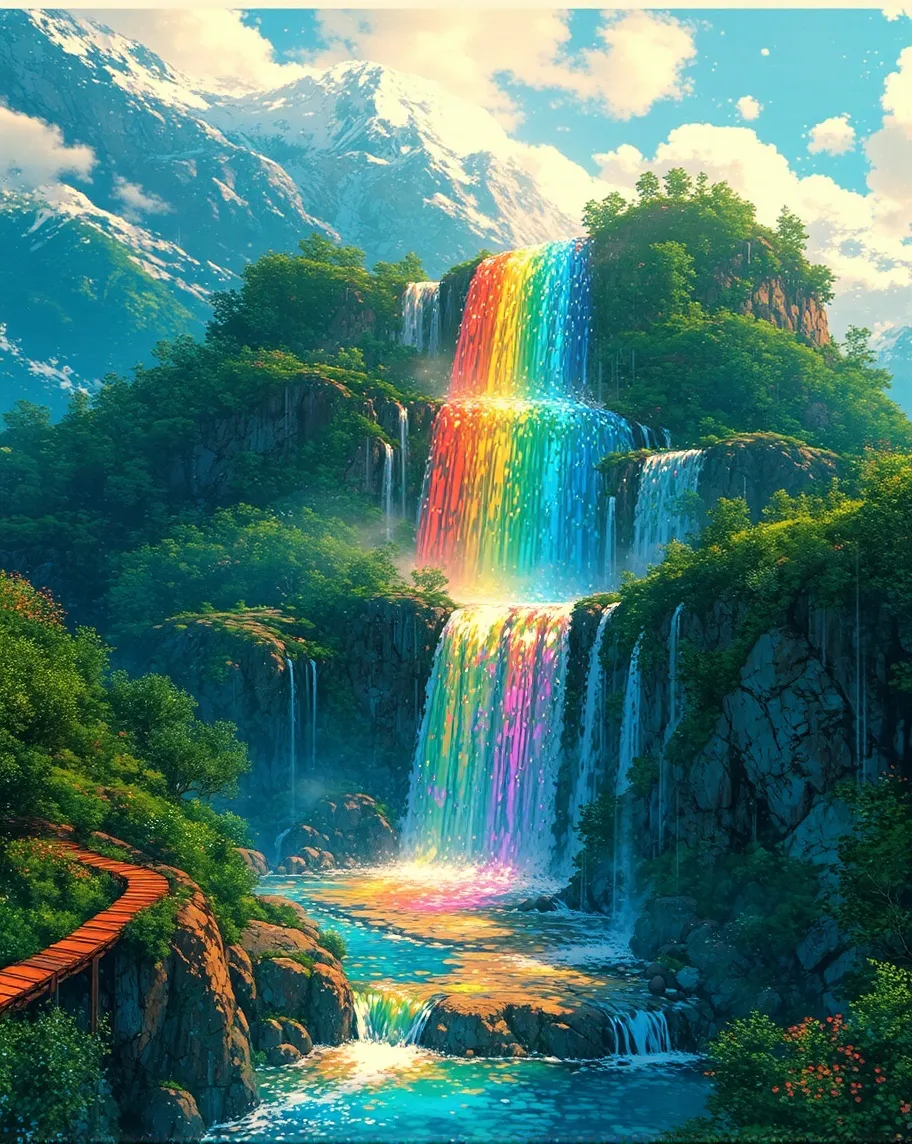 a rainbow river descending from - Free AI Photo Generator - starryai