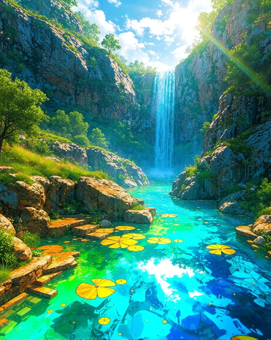 a rainbow river descending from - Free AI Photo Generator - starryai