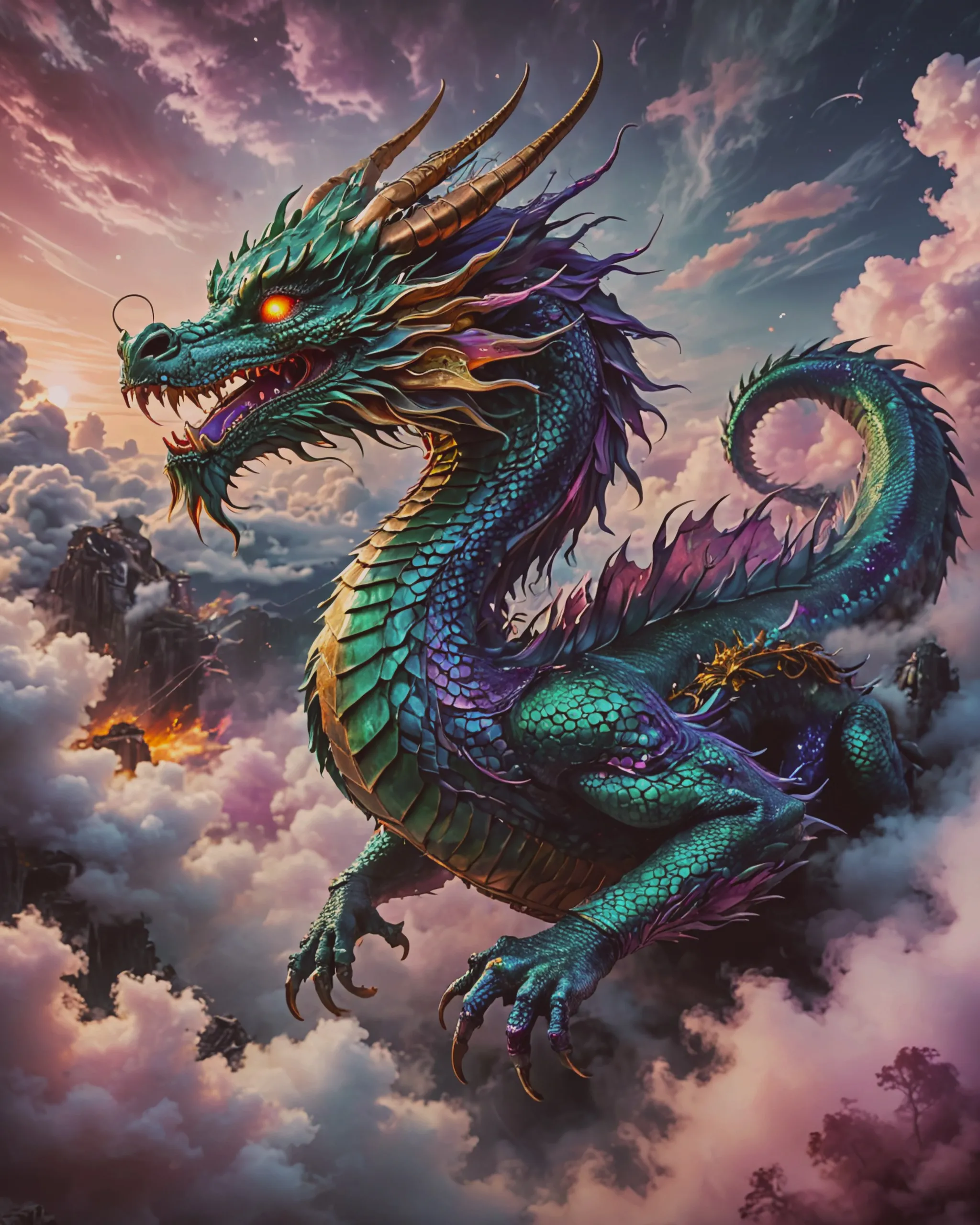 A Chinese dragon spiraling clouds - Free AI Photo Generator - starryai