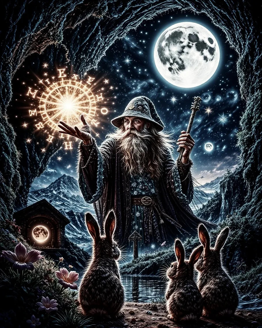 A wizard casting a spell a dark - Free AI Photo Generator - starryai
