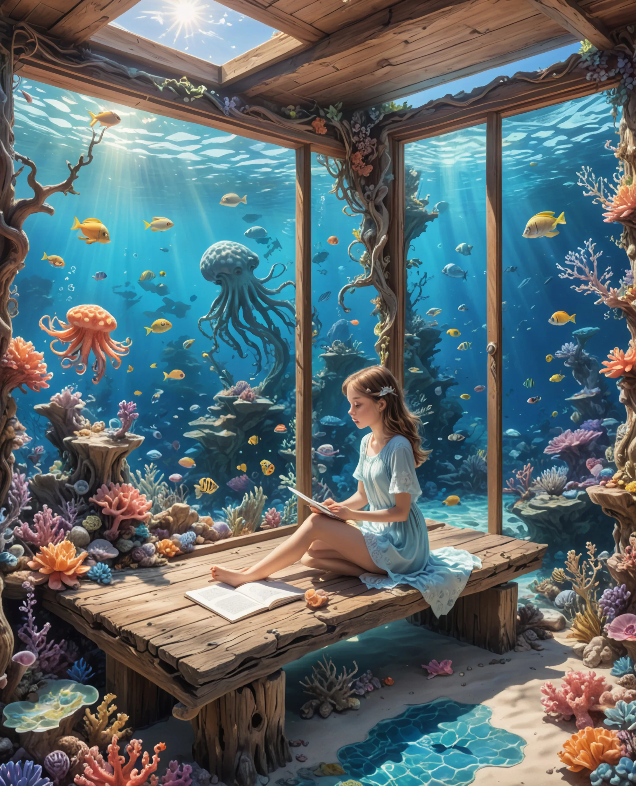A large underwater room all glass - Free AI Photo Generator - starryai