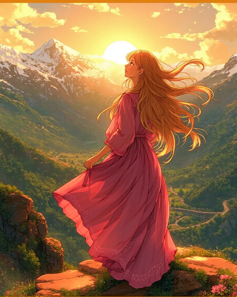 Maiden overlooking a valley, all - Free AI Photo Generator - starryai
