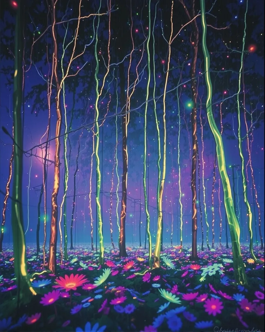 A mystical forest glowing, neon - Free AI Photo Generator - starryai