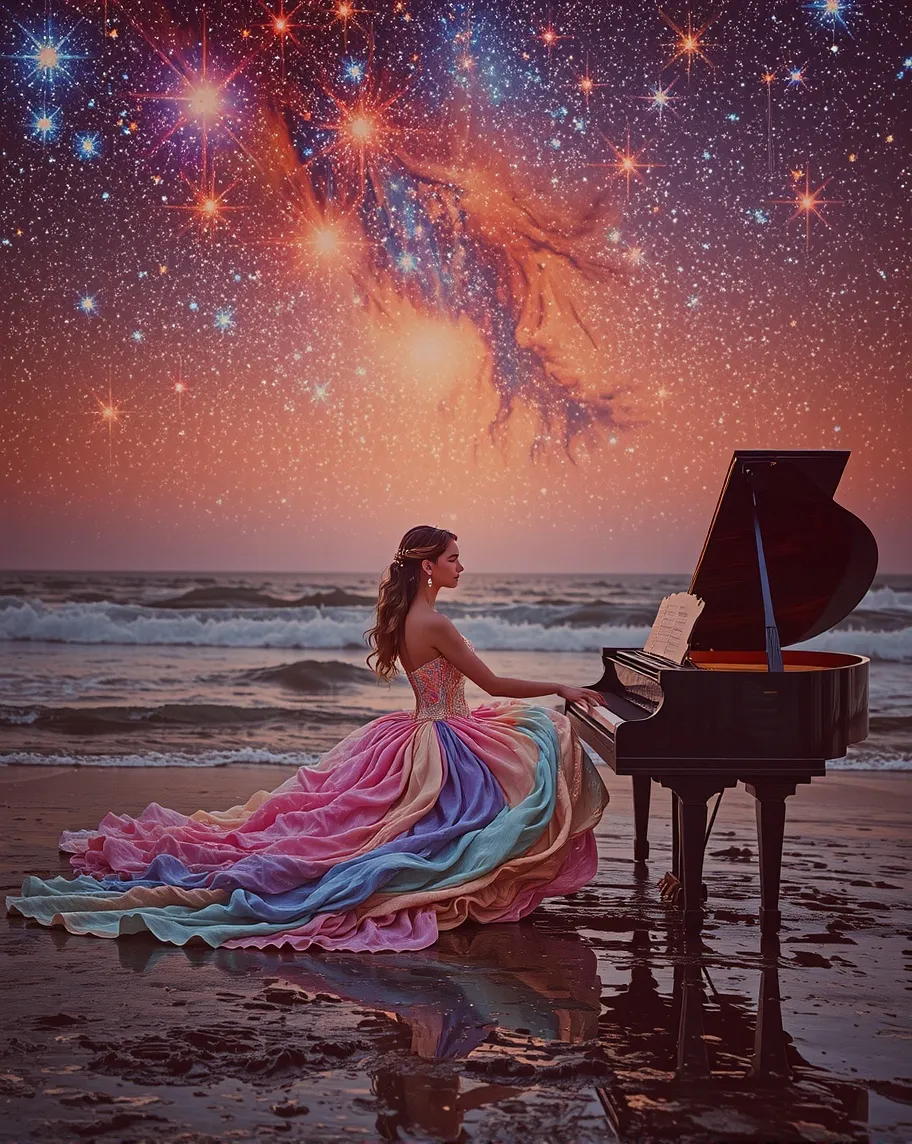A woman a beautiful dress many on - Free AI Photo Generator - starryai