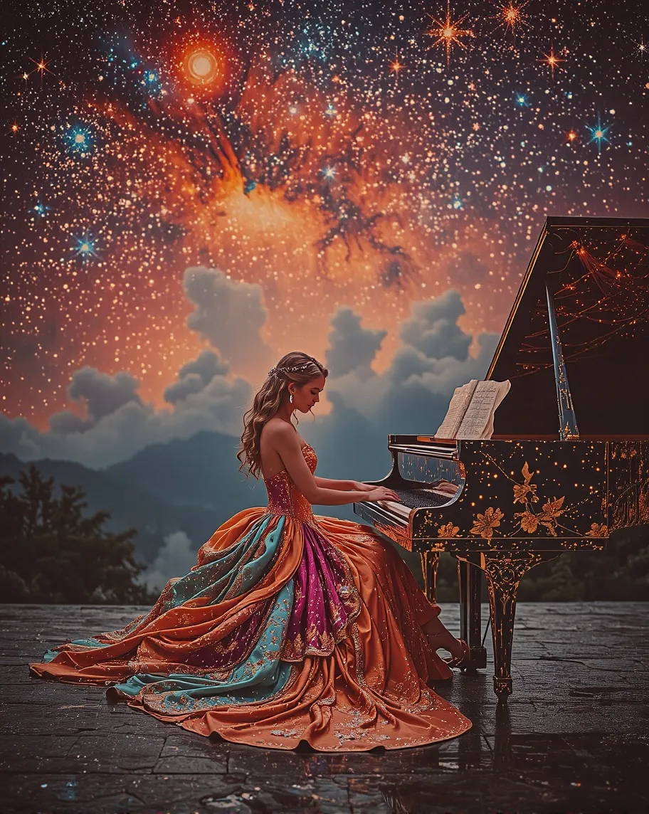 A woman a beautiful dress many on - Free AI Photo Generator - starryai