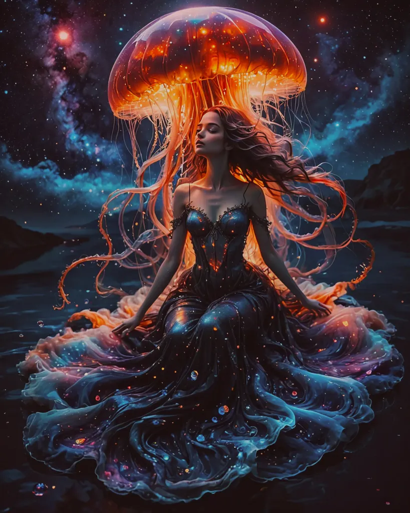 A beautiful girl jellyfish lies - Free AI Photo Generator - starryai