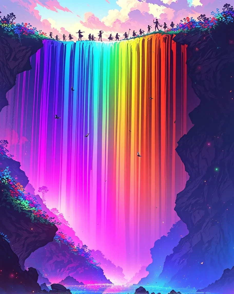 A giant, cascading waterfall down - Free AI Photo Generator - starryai