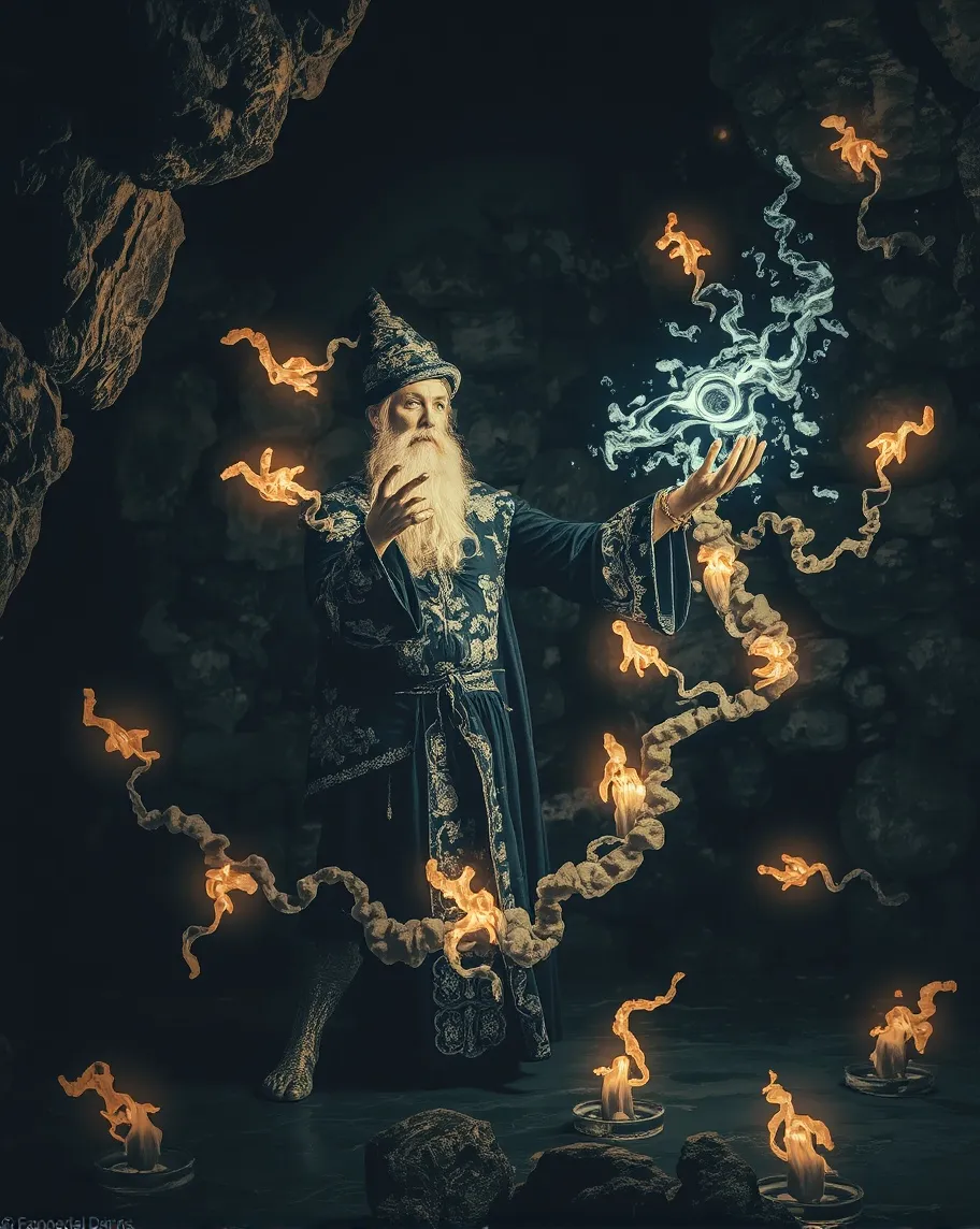 A wizard casting a spell a dark - Free AI Photo Generator - starryai
