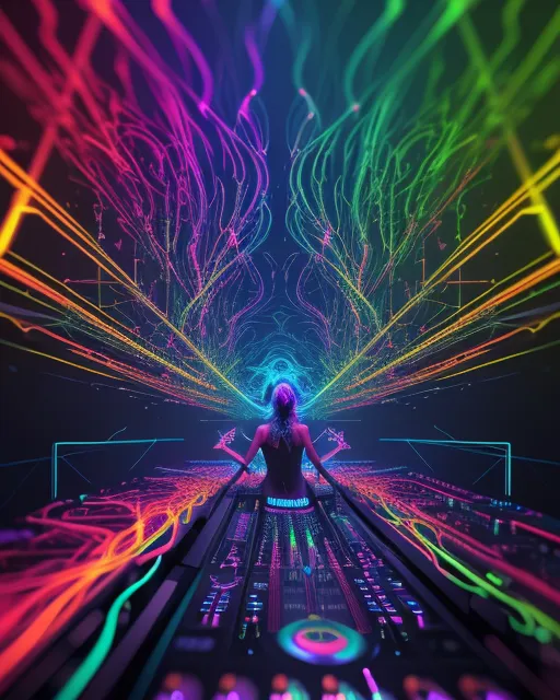 Neon Wave Riding Whimsy neon waves a techno club, - Free AI Photo Generator - starryai