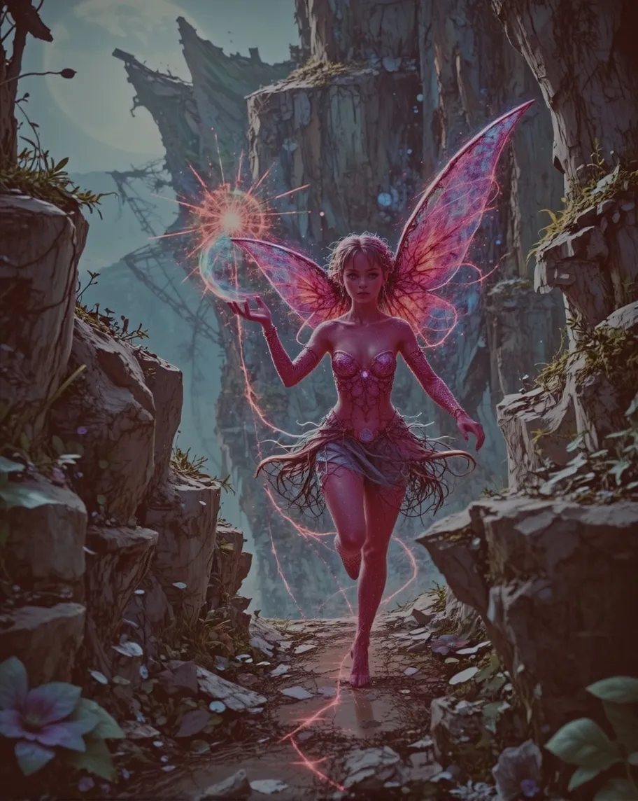 Tiny glowing glitter fairy dark - Free AI Photo Generator - starryai
