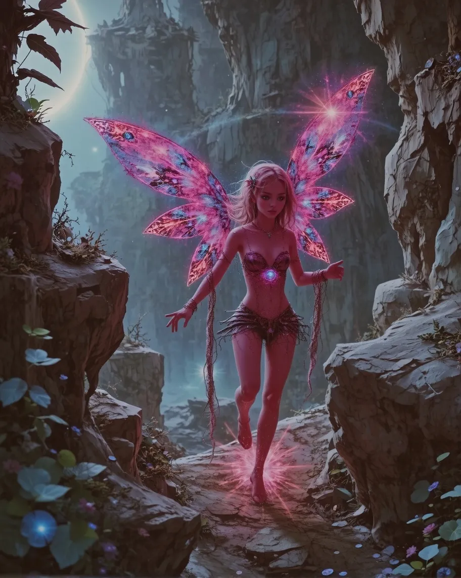 Tiny glowing glitter fairy dark - Free AI Photo Generator - starryai