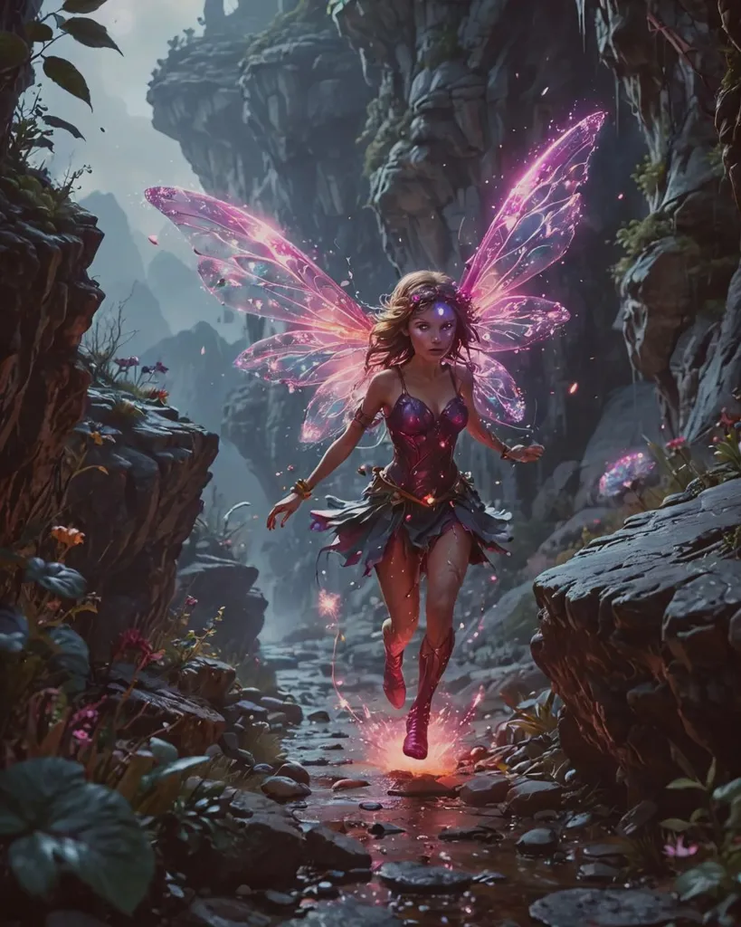Tiny glowing glitter fairy dark - Free AI Photo Generator - starryai