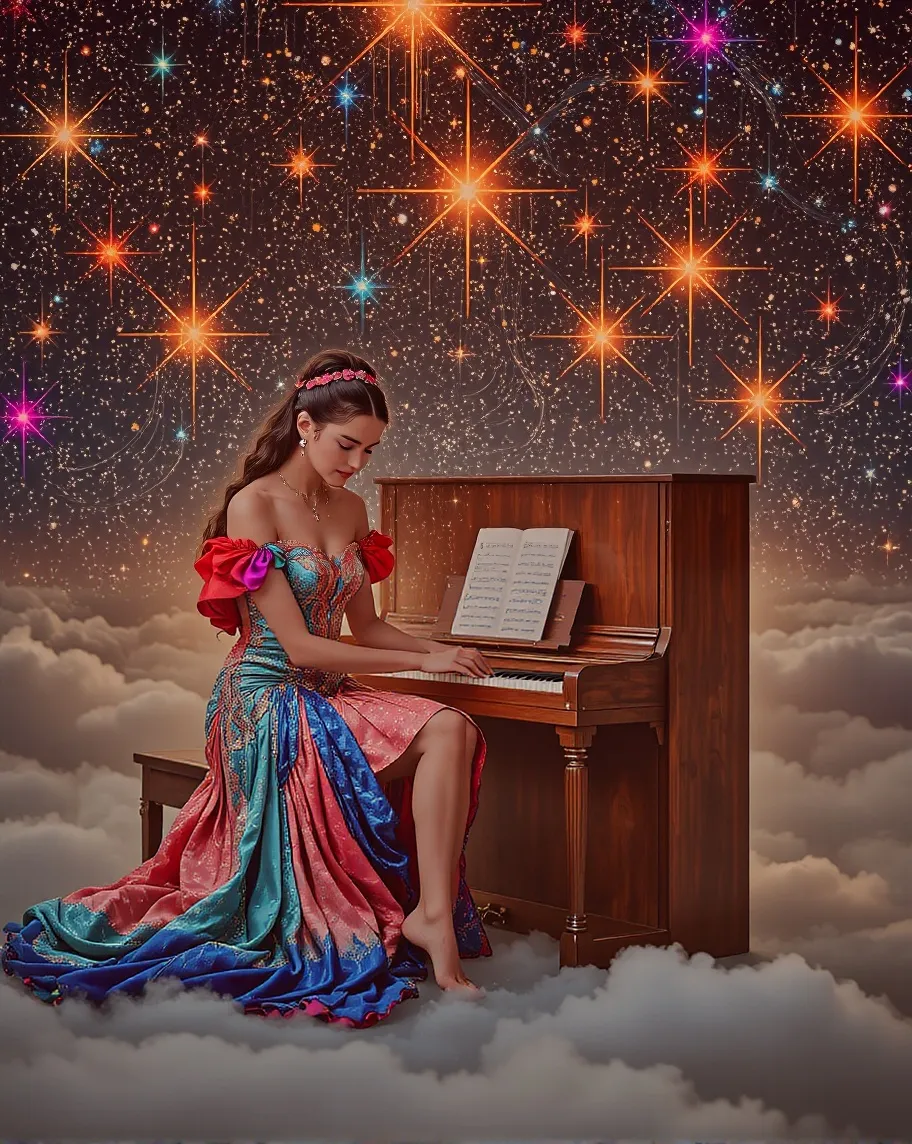 A woman a beautiful dress many on - Free AI Photo Generator - starryai