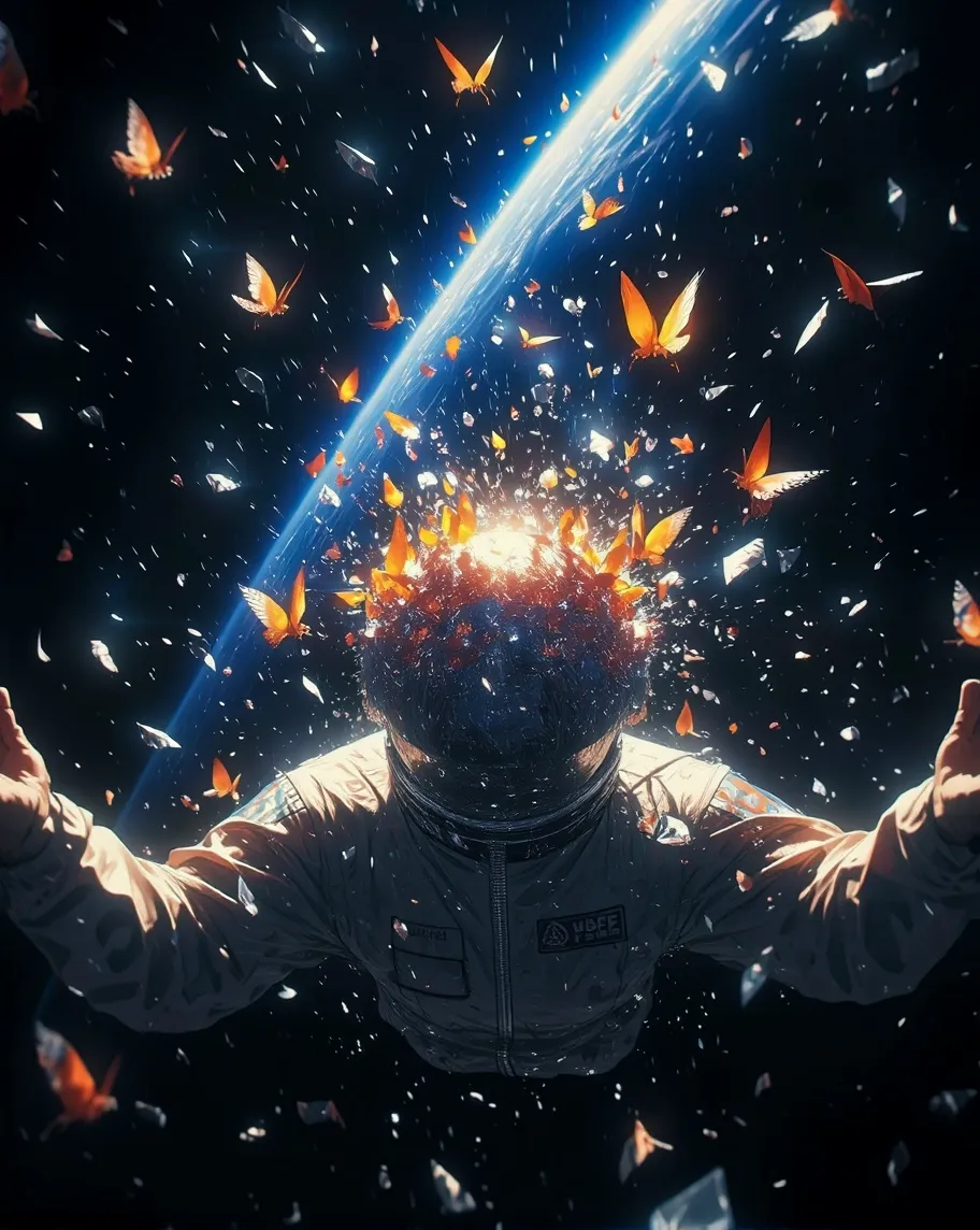 A lone astronaut drifts vast into - Free AI Photo Generator - starryai