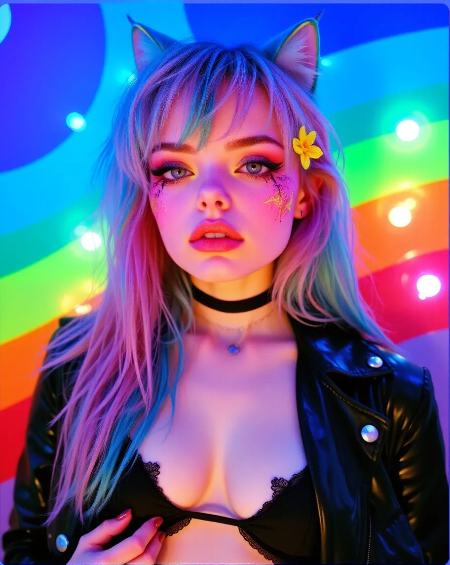 mature jelly girl, blue eyes, cat - Free AI Photo Generator - starryai