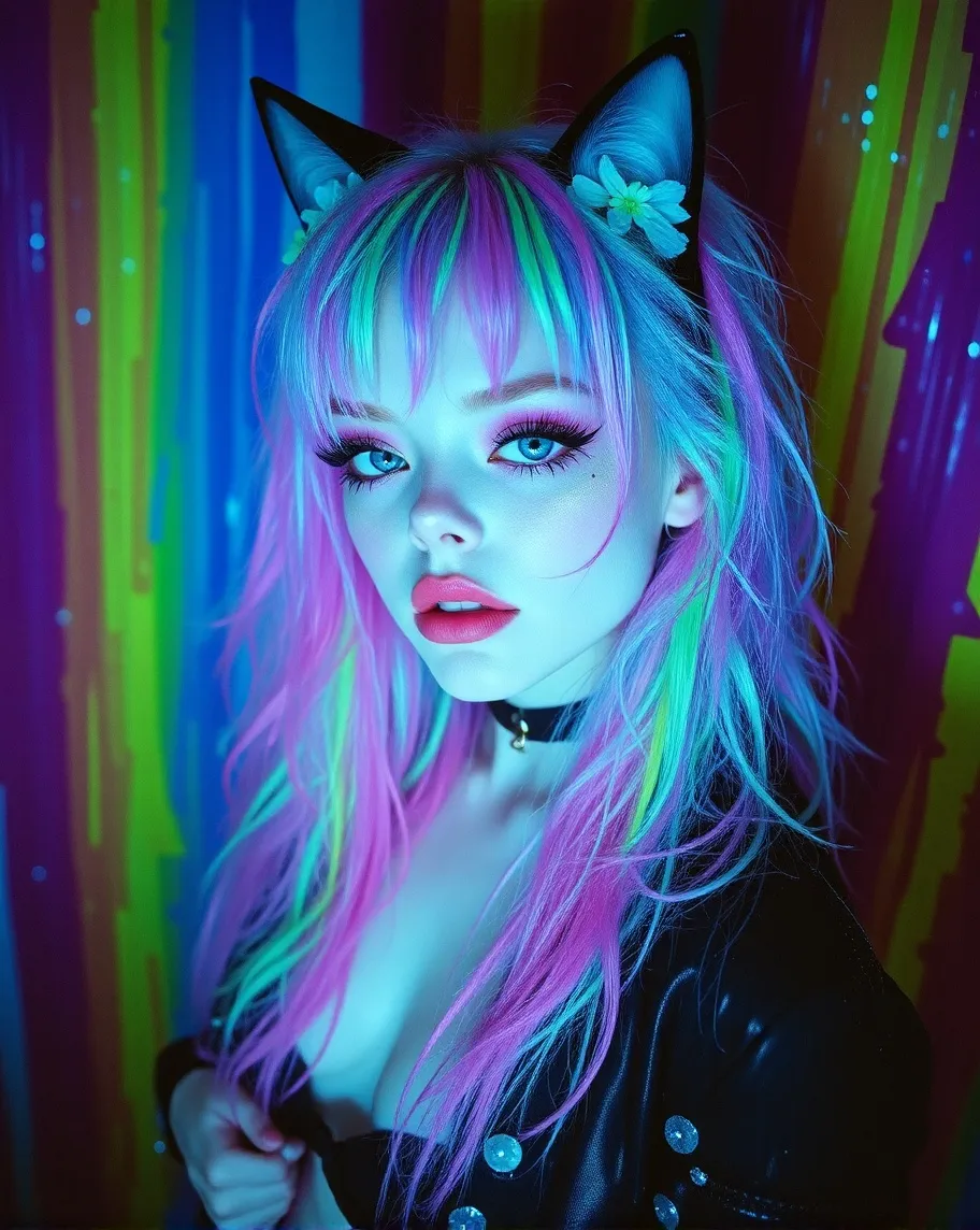 mature jelly girl, blue eyes, cat - Free AI Photo Generator - starryai
