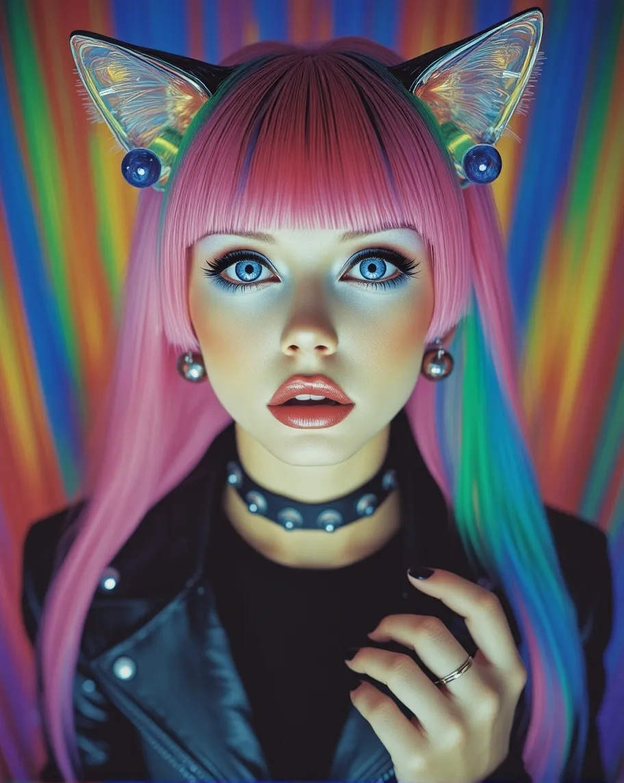 mature jelly girl, blue eyes, cat - Free AI Photo Generator - starryai