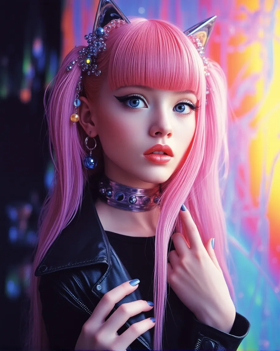 mature jelly girl, blue eyes, cat - Free AI Photo Generator - starryai