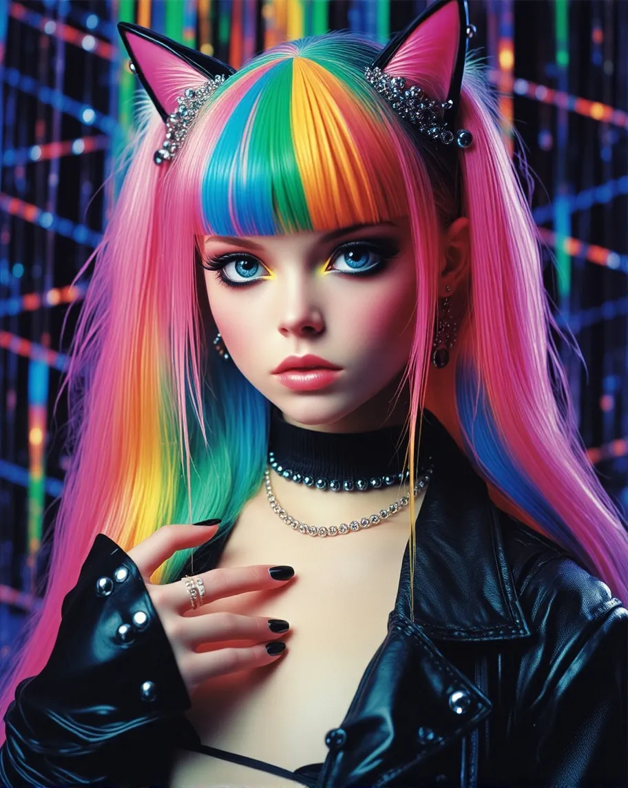 mature jelly girl, blue eyes, cat - Free AI Photo Generator - starryai