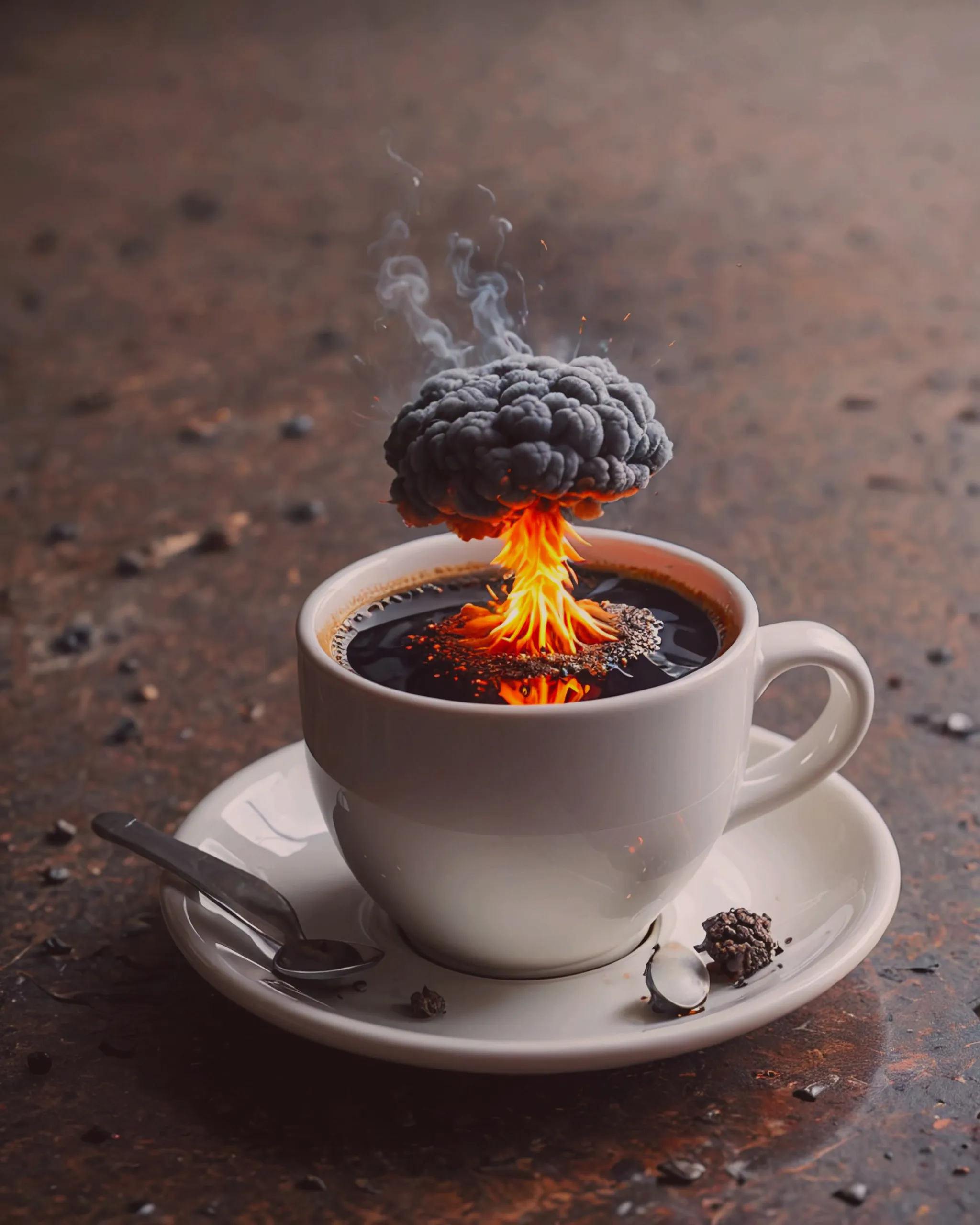 A cup coffee a mini nuclear - Free AI Photo Generator - starryai