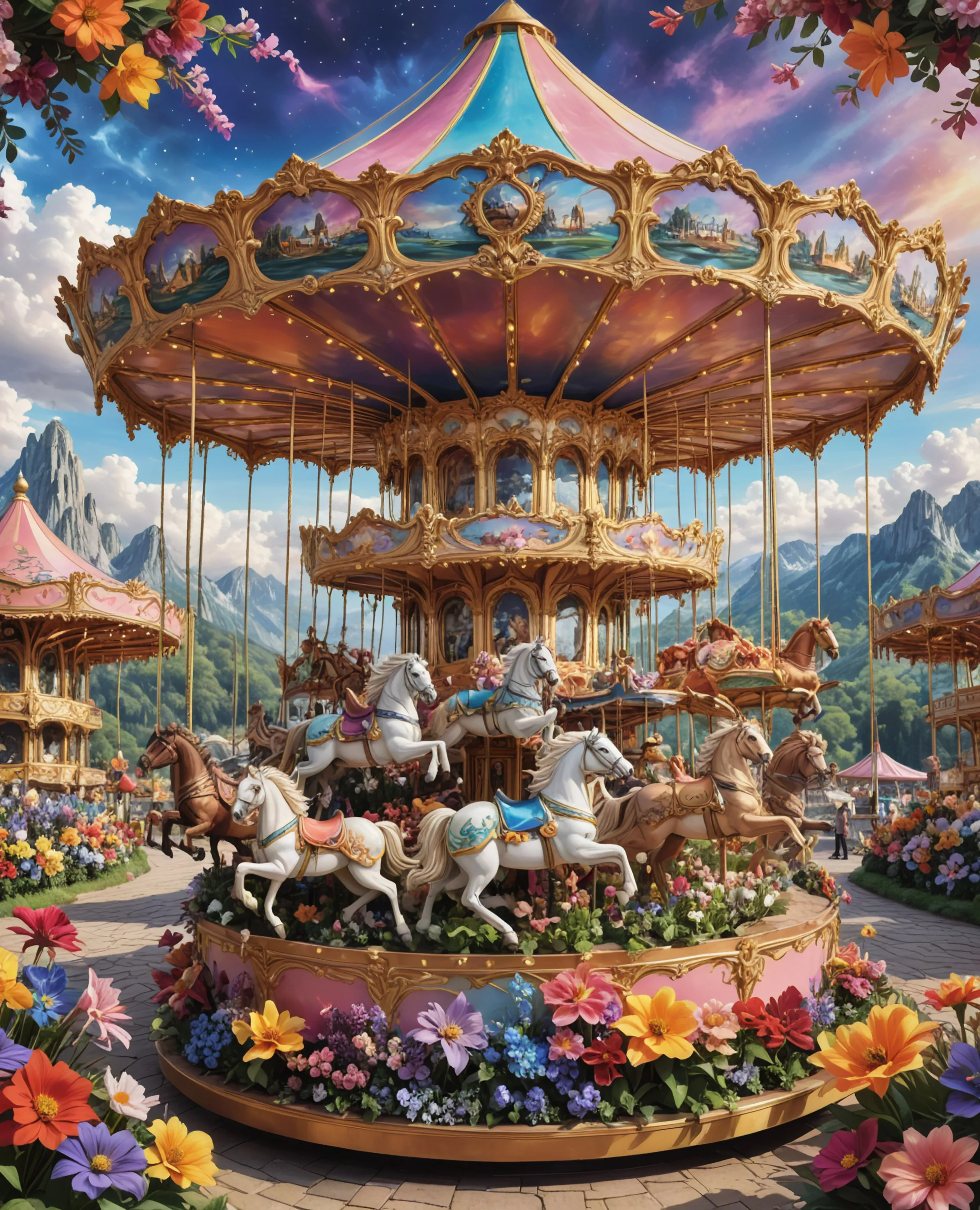 carousel flowers magical colours - Free AI Photo Generator - starryai
