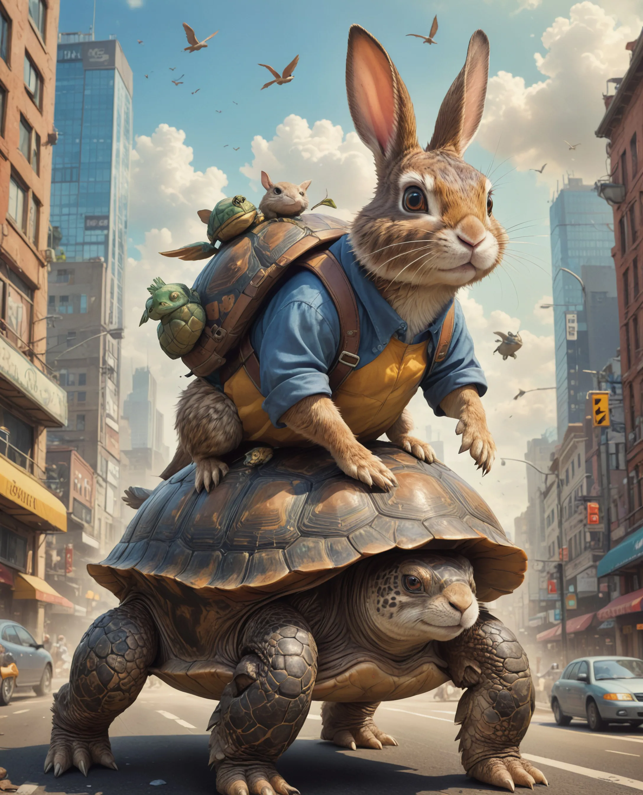 Hyper Turtle a rabbit riding on back a turtle, - Free AI Photo Generator - starryai