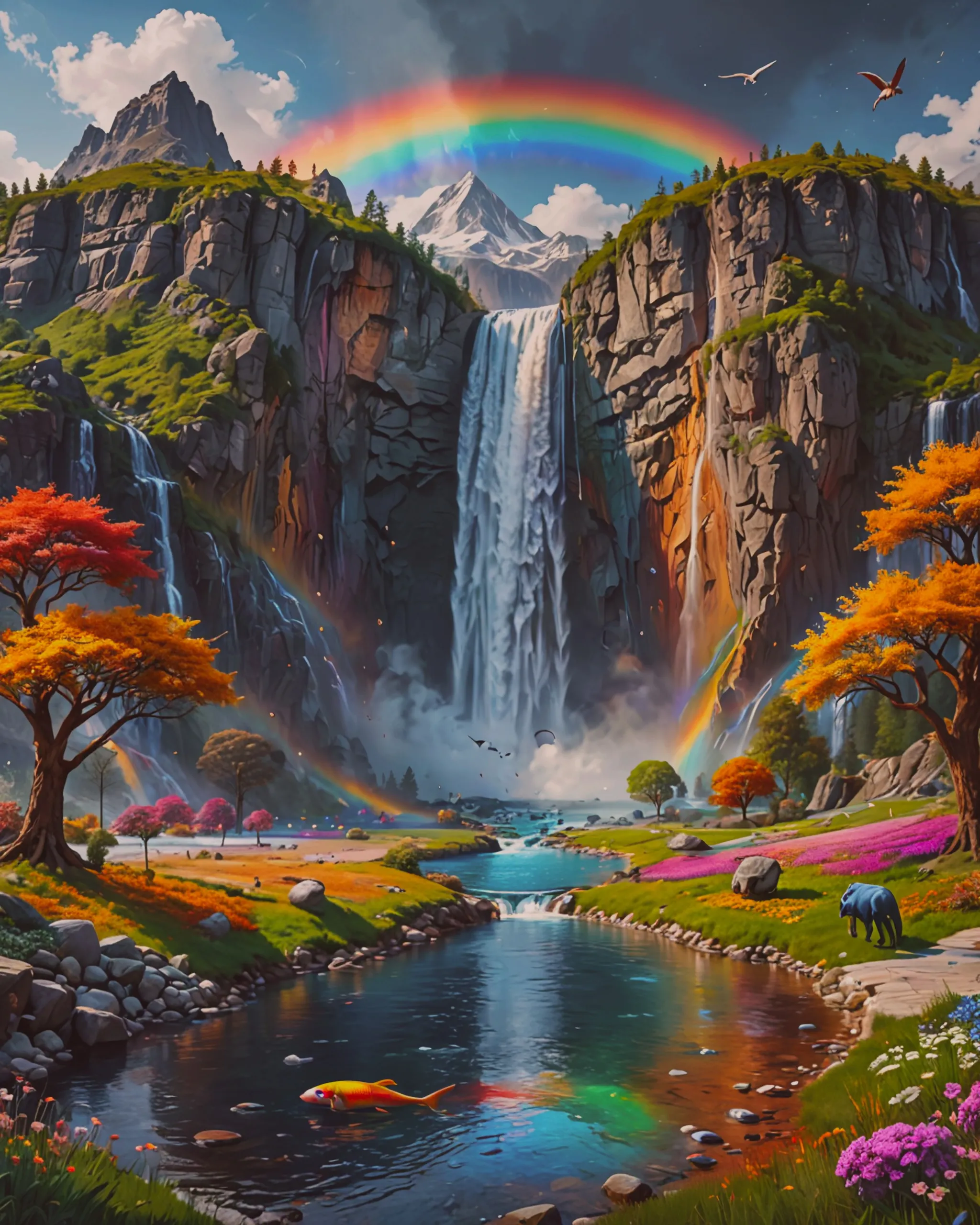A rainbow melts forms a waterfall - Free AI Photo Generator - starryai