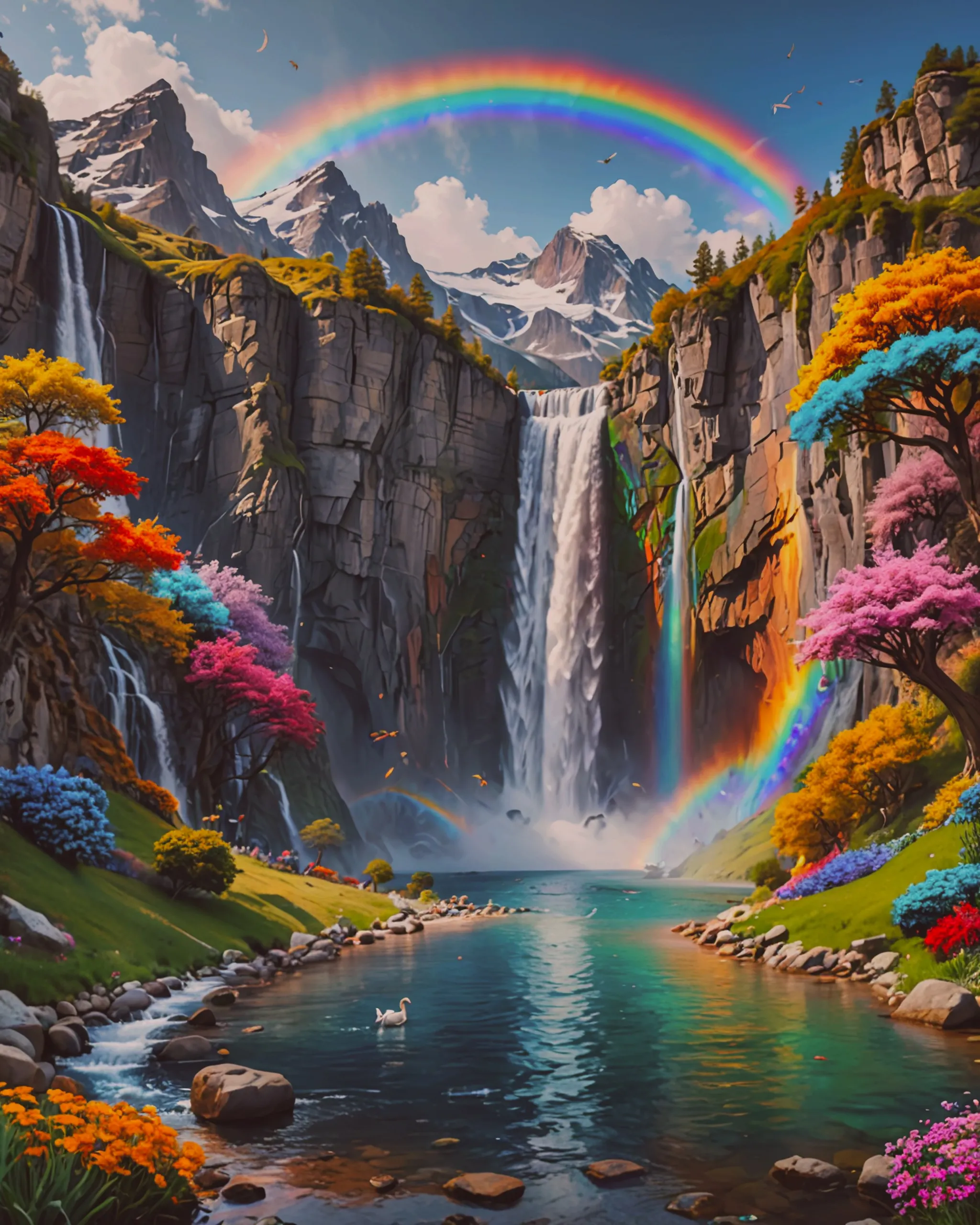 A rainbow melts forms a waterfall - Free AI Photo Generator - starryai