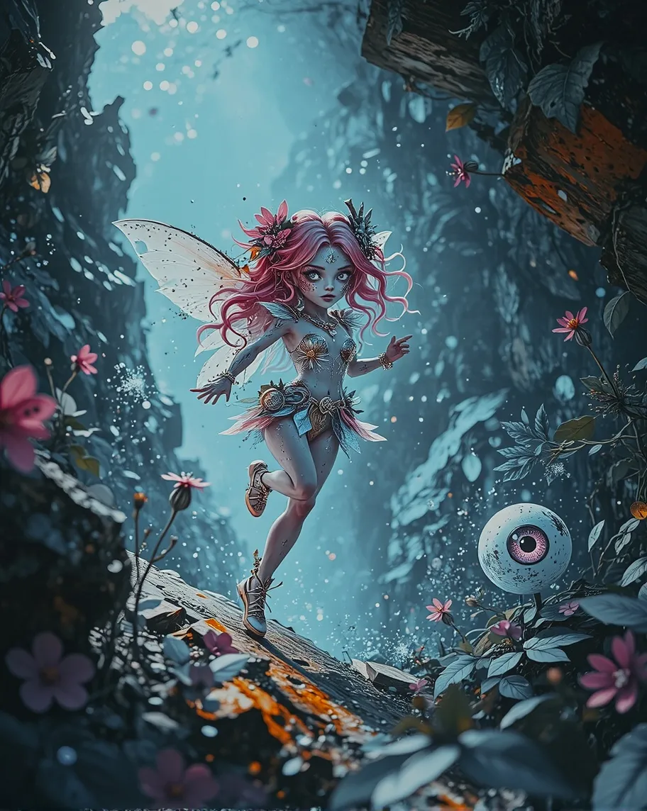 Tiny glowing glitter fairy white - Free AI Photo Generator - starryai