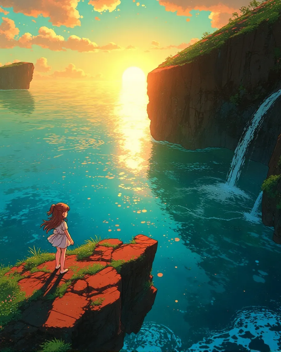A girl standing on edge a cliff - Free AI Photo Generator - starryai