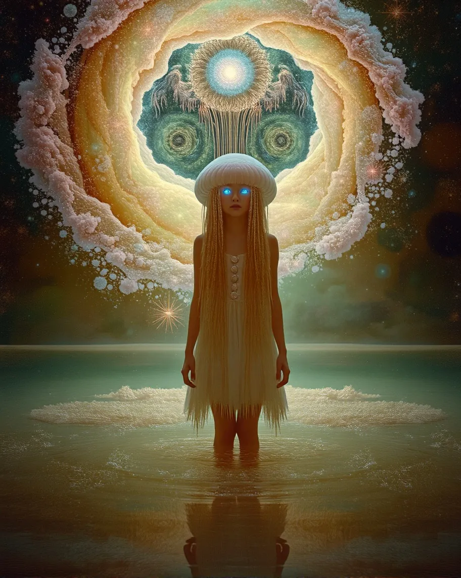 At bottom, a jellyfish-like young - Free AI Photo Generator - starryai