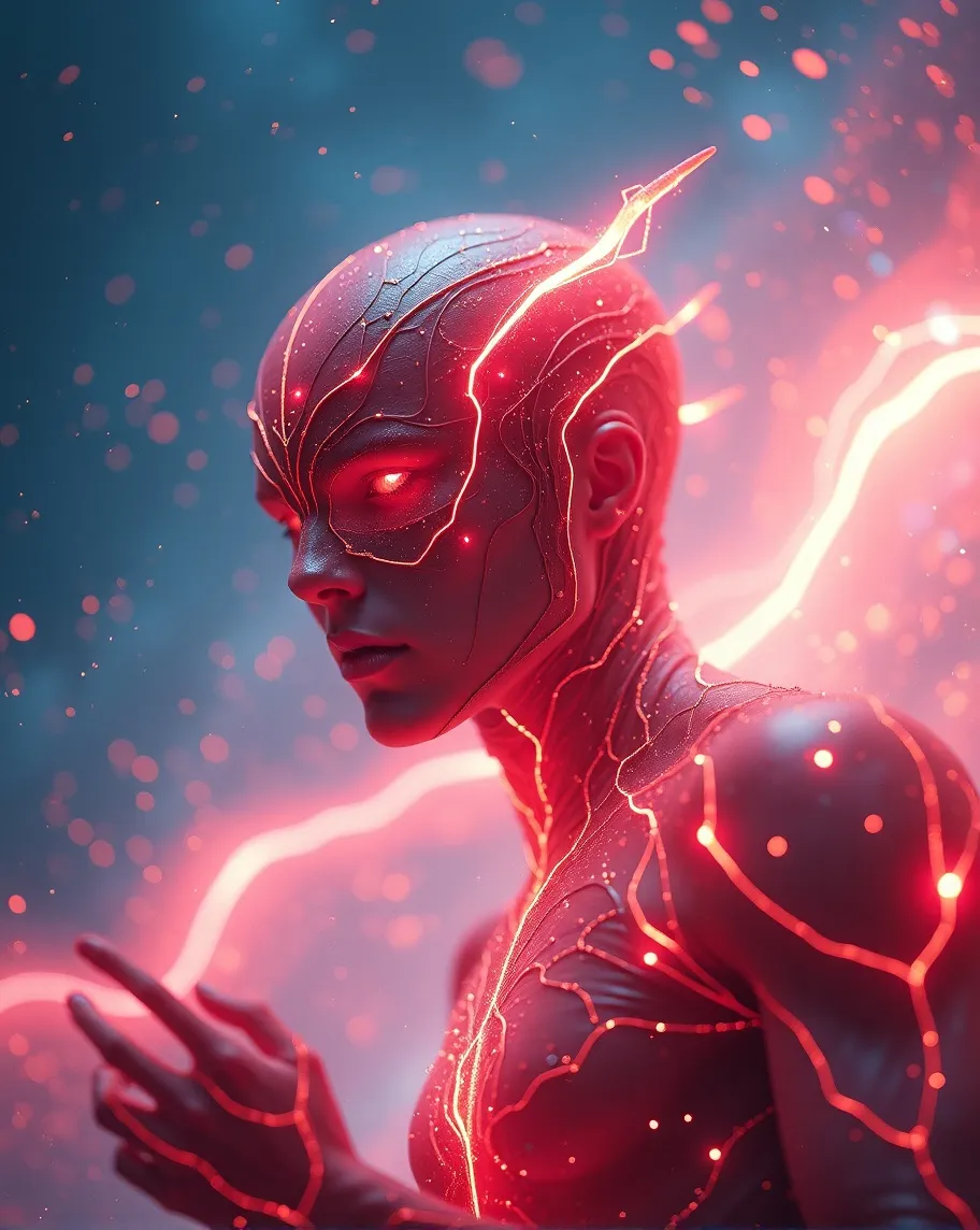 A Red Lightning Superhero, 4k, - Free AI Photo Generator - starryai