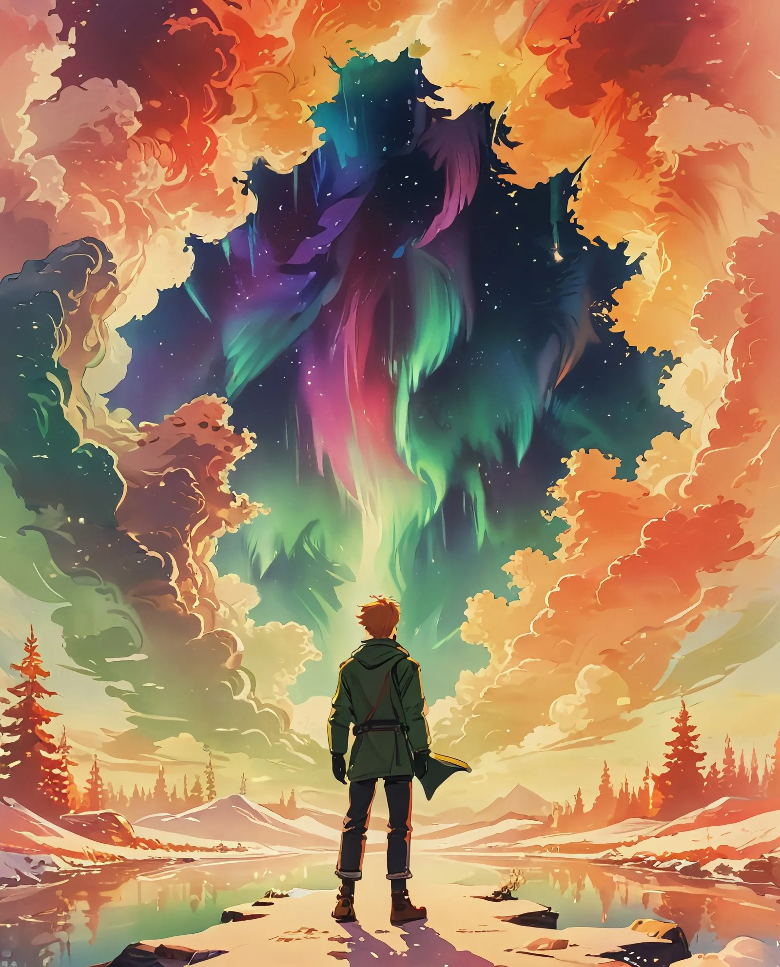 A realm where northern lights sky - Free AI Photo Generator - starryai
