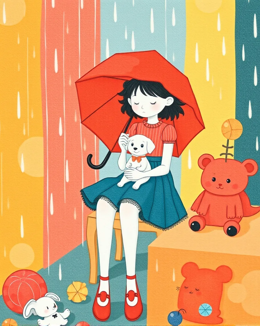 Colorful rainy day a girl her - Free AI Photo Generator - starryai