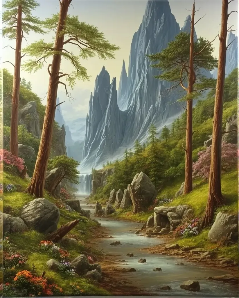 A beautiful mountain landscape , - Free AI Photo Generator - starryai