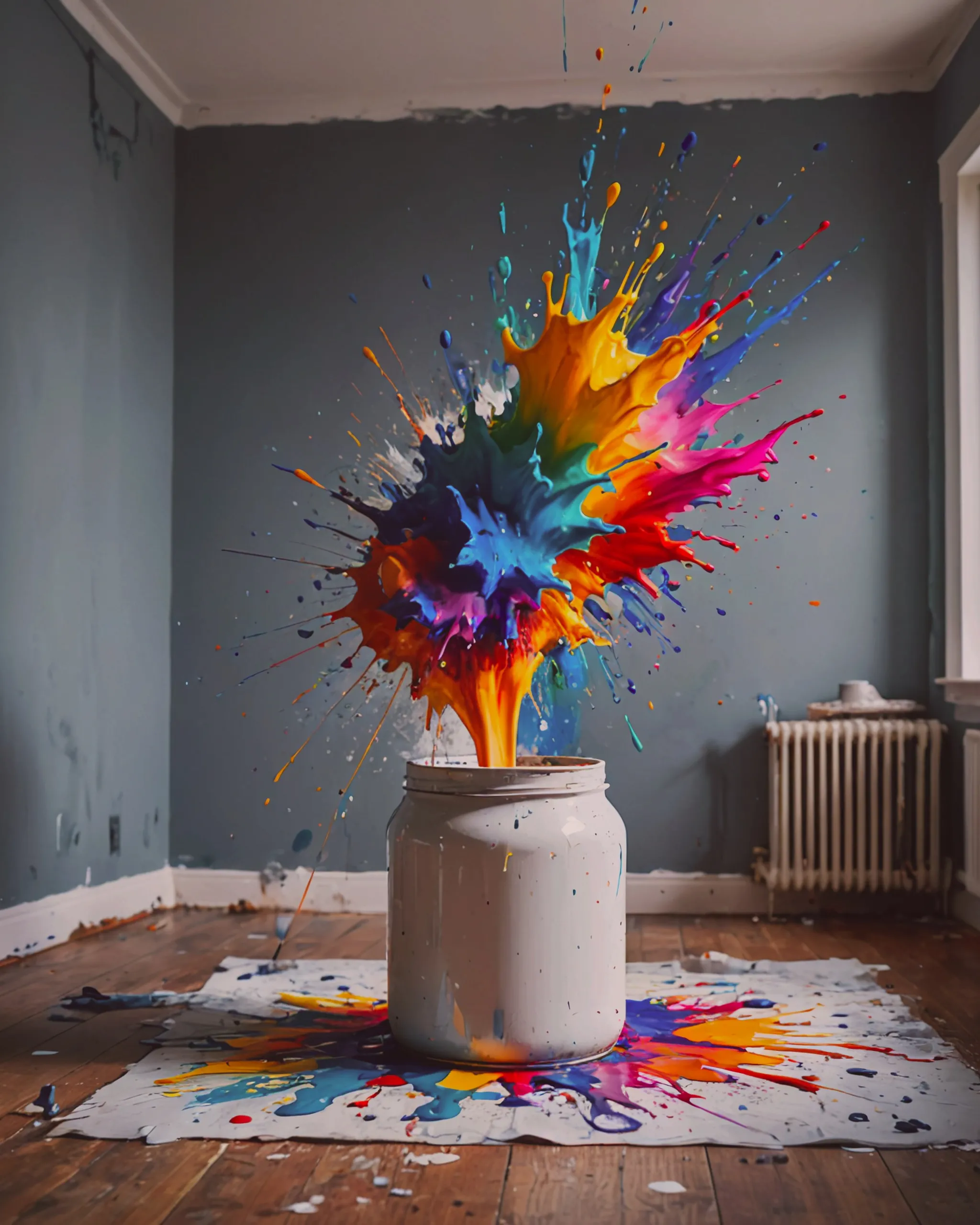 Exploding paint jar, paint around - Free AI Photo Generator - starryai