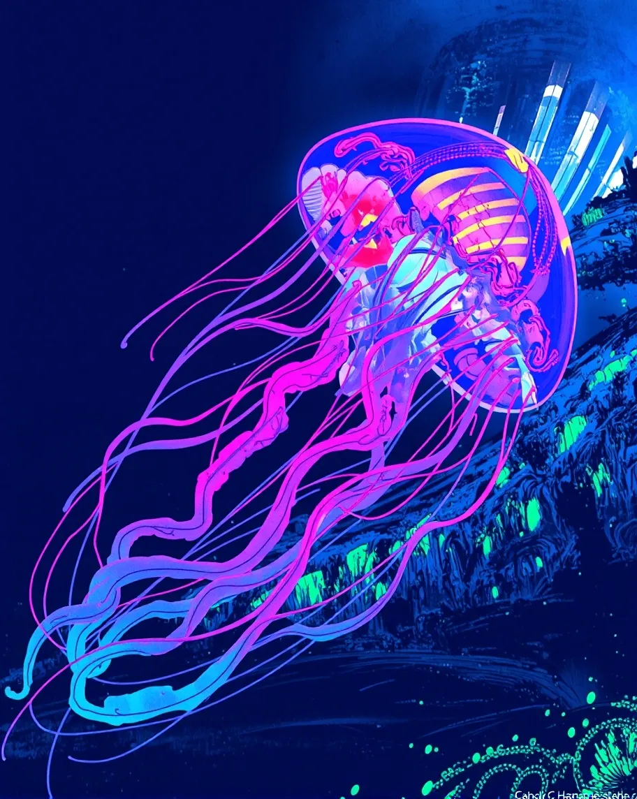 bioluminescent jellyfish - Free AI Photo Generator - starryai