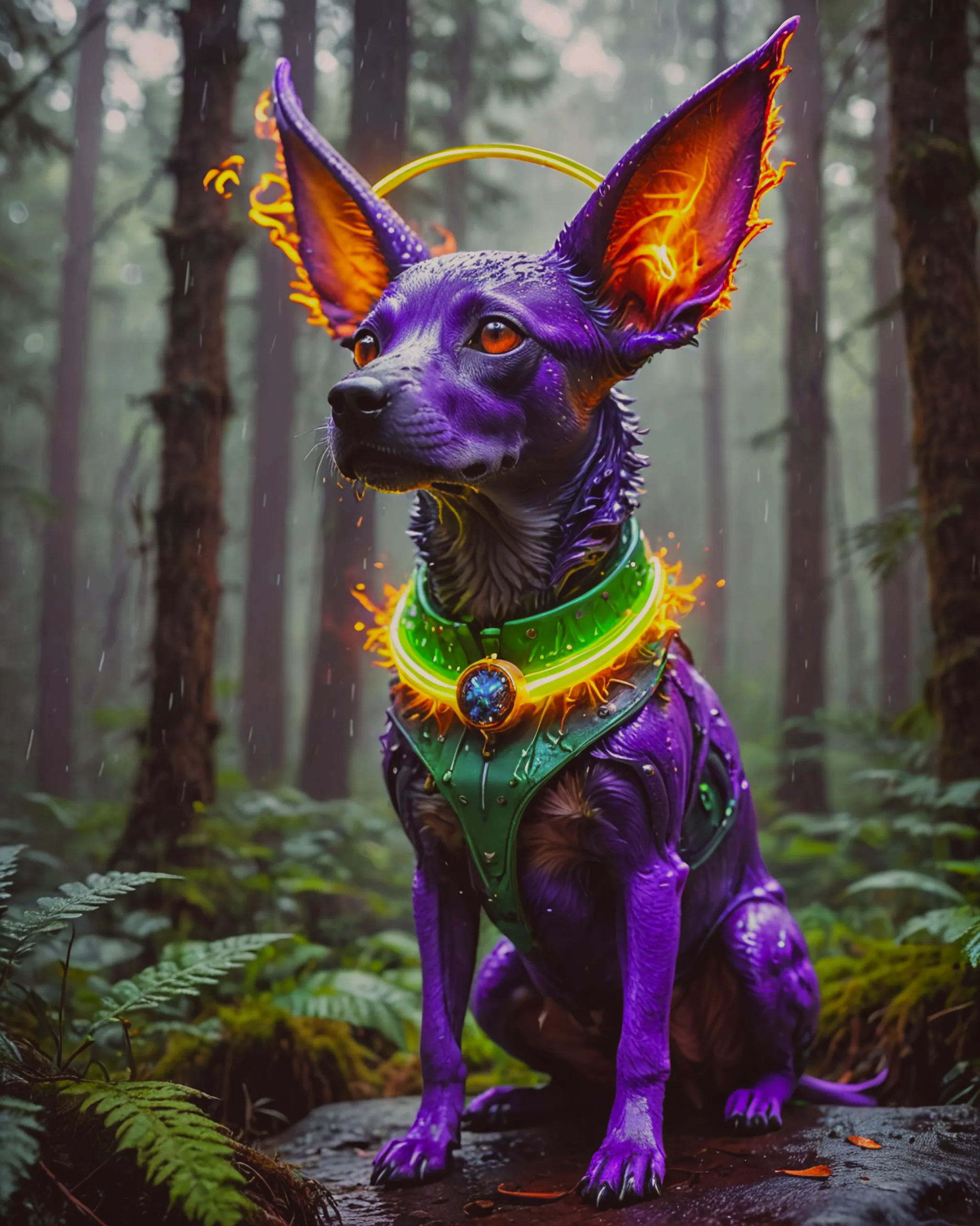 Purple alien dog fire halo neon - Free AI Photo Generator - starryai