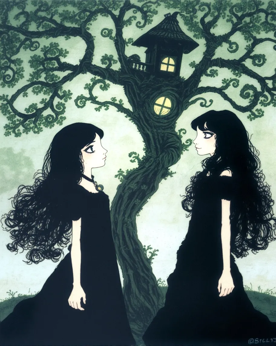 Whimsical, emo, gothic twins long - Free AI Photo Generator - starryai