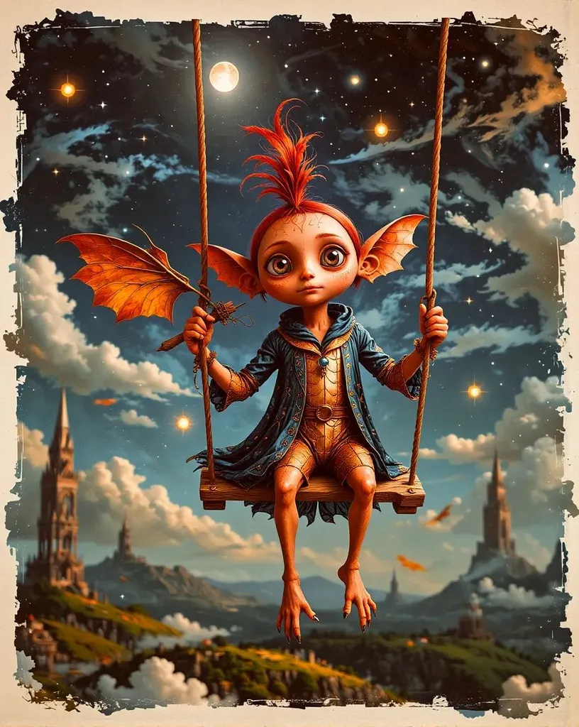 Elf on a swing - Free AI Photo Generator - starryai