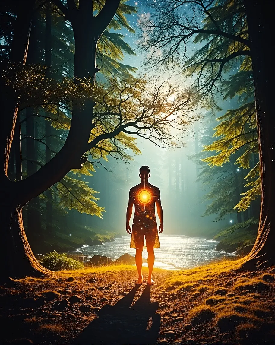 Depict a luminous figure standing - Free AI Photo Generator - starryai