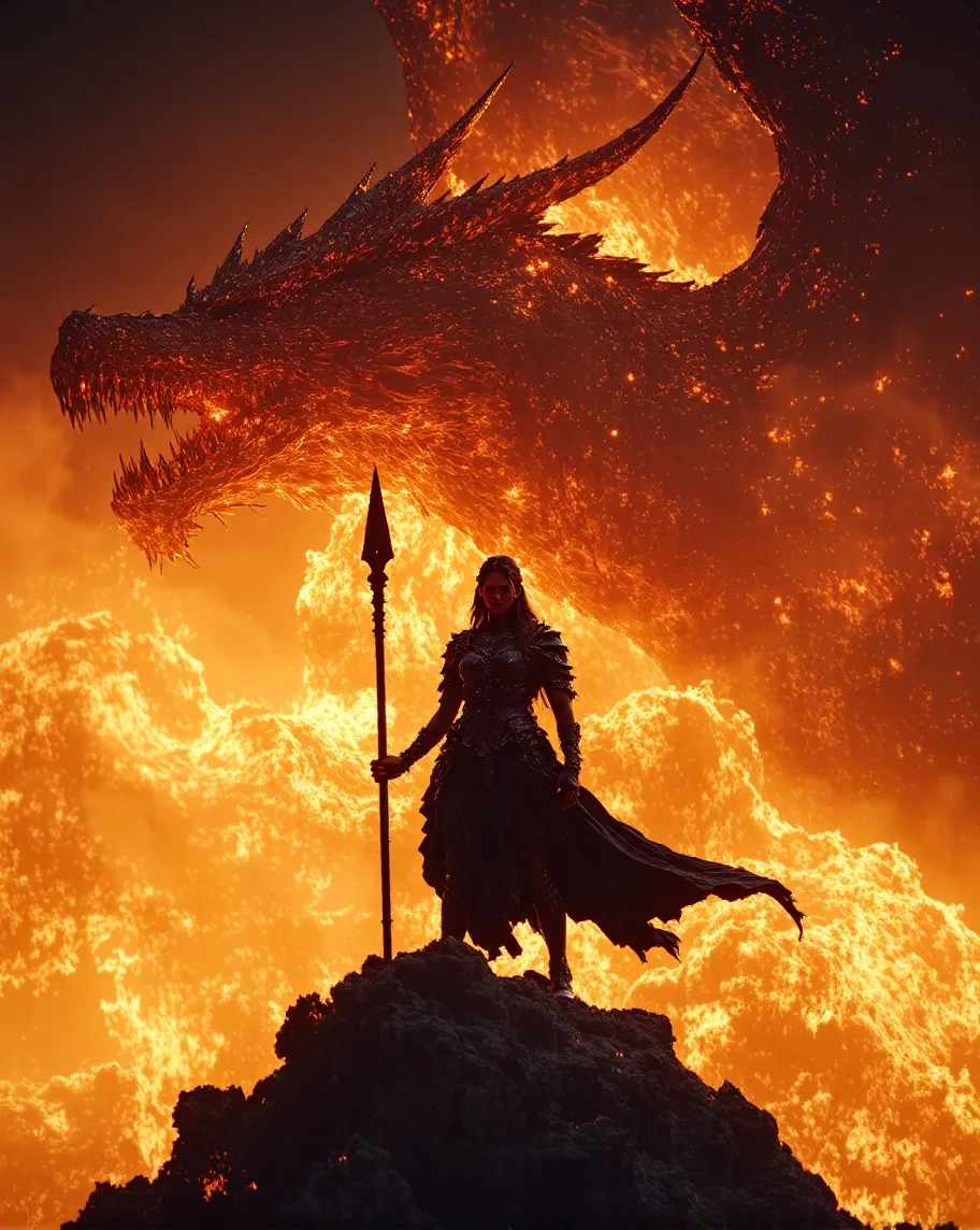A fierce warrior stands atop a - Free AI Photo Generator - starryai