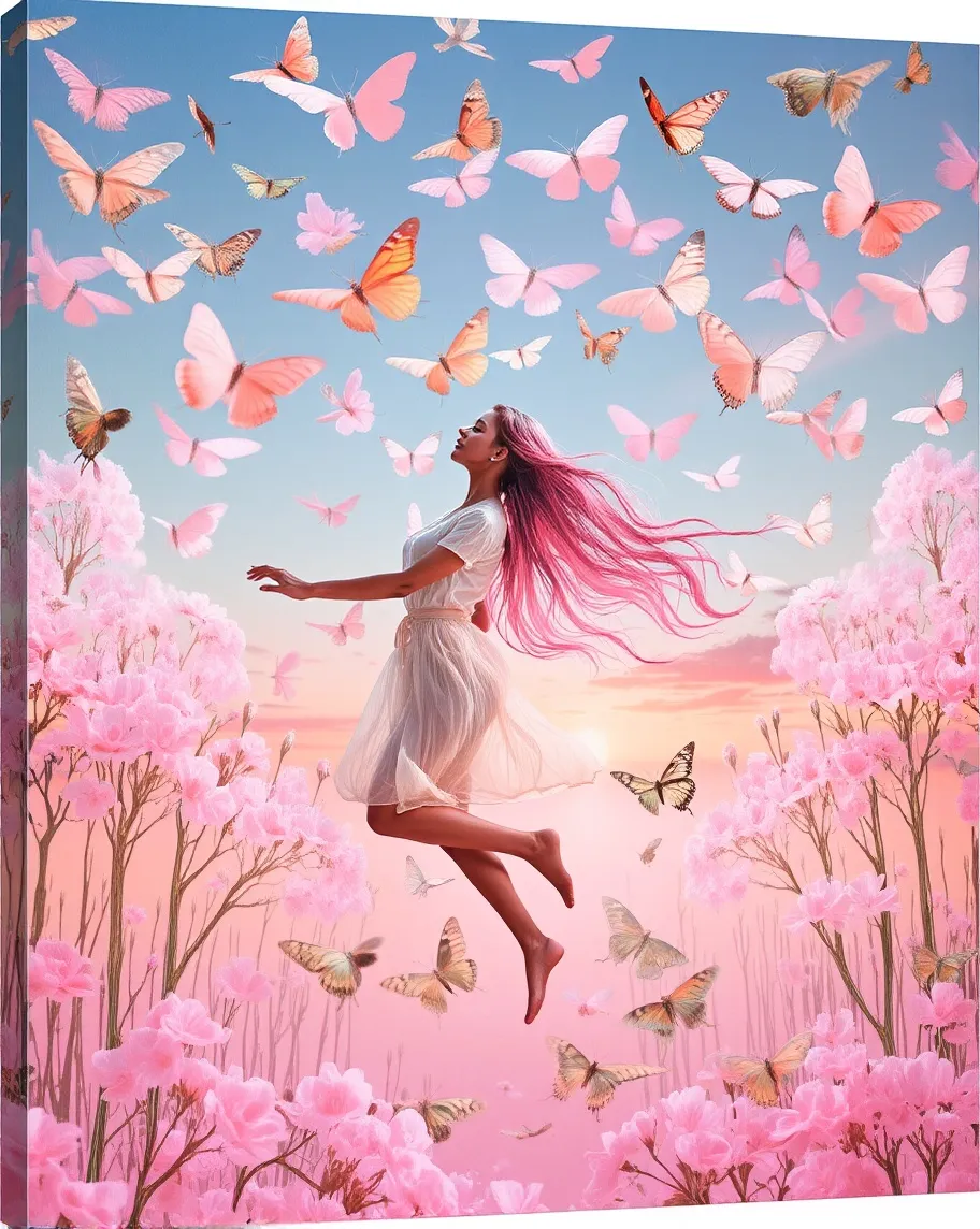 Woman long pink hair enjoying - Free AI Photo Generator - starryai