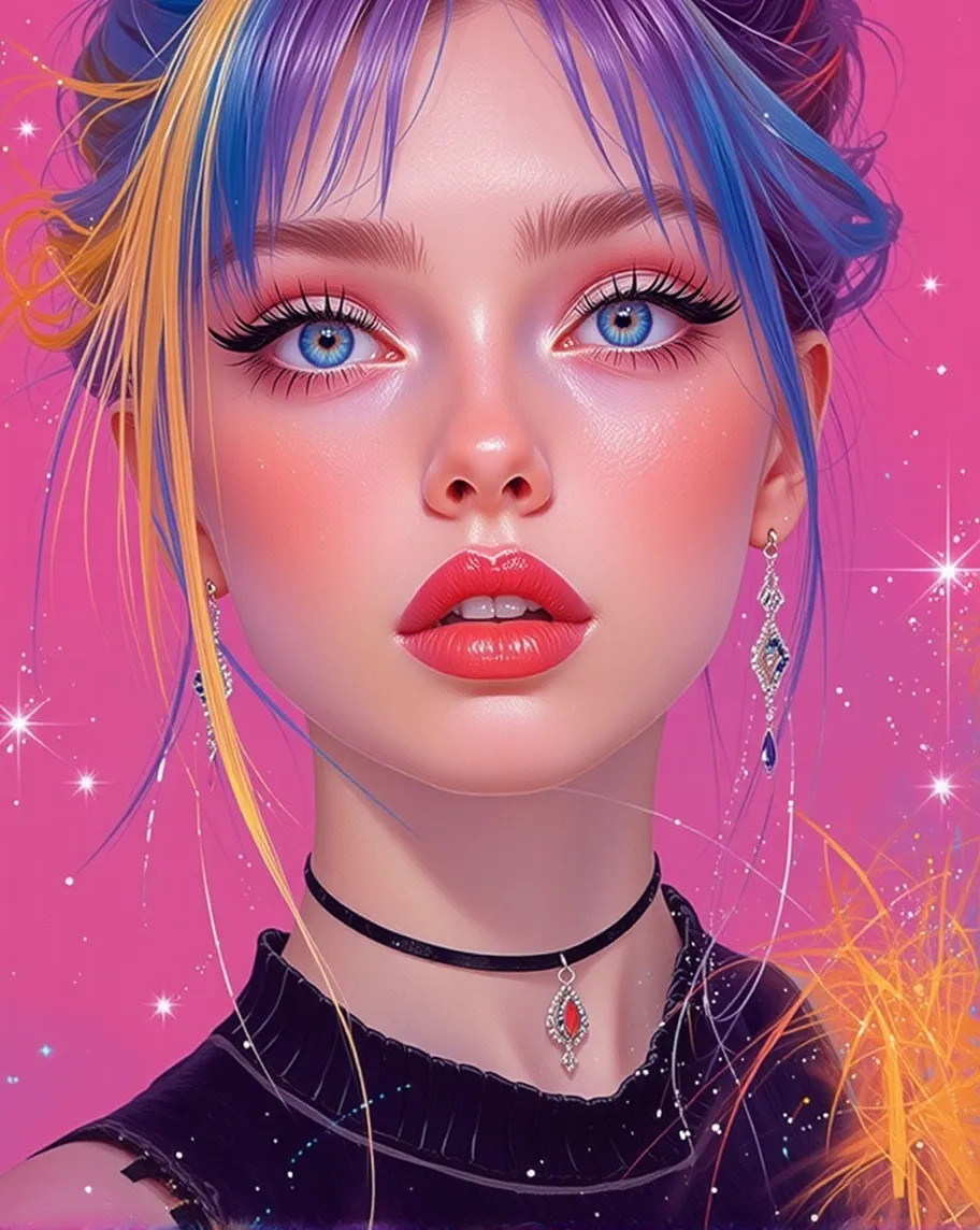 Portrait a young woman a striking - Free AI Photo Generator - starryai